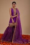 Buy_Preeti S Kapoor_Purple Doriya, Organza Embroidery Round Neck Kurta With Block Print Gharara Set _at_Aza_Fashions