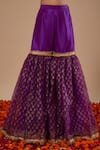 Shop_Preeti S Kapoor_Purple Doriya, Organza Embroidery Round Neck Kurta With Block Print Gharara Set 
