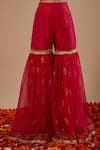 Preeti S Kapoor_Fuchsia Dupion, Organza Embroidery Round Neck Kurta Set _Online_at_Aza_Fashions