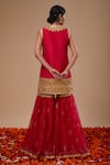Shop_Preeti S Kapoor_Fuchsia Dupion, Organza Embroidery Round Neck Kurta Set _at_Aza_Fashions