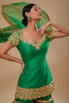 Buy_Preeti S Kapoor_Green Dupion, Organza Embroidery, Beads, Zari V-neck Kurta And Gharara Set _Online_at_Aza_Fashions