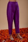 Preeti S Kapoor_Purple Dupion, Organza Sequins, Gota Patti Round Neck Straight Kurta Pant Set _Online_at_Aza_Fashions