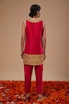 Shop_Preeti S Kapoor_Fuchsia Dupion, Organza Embroidery Round Neck Straight Kurta Pant Set _at_Aza_Fashions