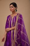 Buy_Preeti S Kapoor_Purple Dupion, Organza Embroidery Round Neck Anarkali Set _Online_at_Aza_Fashions