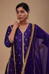 Buy_Preeti S Kapoor_Blue Organza, Dupion Lace, Embroidery V-neck Midnight Anarkali Set _Online_at_Aza_Fashions