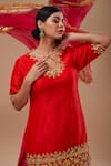 Preeti S Kapoor_Red Dupion, Organza Gota Patti, Sequins, Lace Keyhole Kurta Fuchsia Salwar Set _Online_at_Aza_Fashions