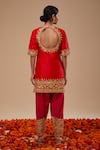 Shop_Preeti S Kapoor_Red Dupion, Organza Gota Patti, Sequins, Lace Keyhole Kurta Fuchsia Salwar Set _at_Aza_Fashions