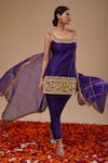 Buy_Preeti S Kapoor_Blue Dupion, Organza Gota Patti, Sequins Square Neck Straight Kurta Pant Set _at_Aza_Fashions