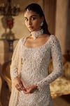 Buy_Seema Gujral_Ivory Net Embroidery, Pearls, Sequins, Crystals, Tassels Vinatge Lehenga Set _Online_at_Aza_Fashions