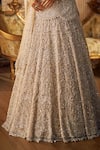Seema Gujral_Ivory Net Embroidery, Pearls, Sequins, Crystals, Tassels Vinatge Lehenga Set _at_Aza_Fashions