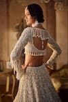 Seema Gujral_Beige Net Pearls, Tassels, Crystals Sweetheart Neck Embroidered Lehenga Set _Online_at_Aza_Fashions