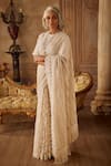 Buy_Seema Gujral_Ivory Organza, Silk Pearls, Sequins, Embroidery Round Stripe Saree With Blouse _at_Aza_Fashions