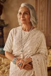 Seema Gujral_Ivory Organza, Silk Pearls, Sequins, Embroidery Round Stripe Saree With Blouse _Online_at_Aza_Fashions