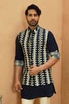 Buy_Sva By Sonam & Paras Modi_Blue Crepe Midnight Reversible Bundi _at_Aza_Fashions