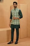 Buy_Sva By Sonam & Paras Modi_Emerald Green Crepe Printed Bundi _at_Aza_Fashions