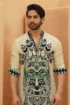 Sva By Sonam & Paras Modi_Ivory Crepe Embroidery Designer Kurta With Rolled Up Sleeves _Online_at_Aza_Fashions