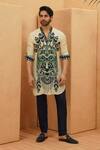 Buy_Sva By Sonam & Paras Modi_Ivory Crepe Embroidery Designer Kurta With Rolled Up Sleeves _at_Aza_Fashions