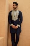 Shop_Sva By Sonam & Paras Modi_Blue Crepe Embroidery Midnight Kurta Set _at_Aza_Fashions