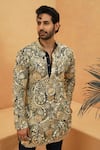 Shop_Sva By Sonam & Paras Modi_Blue Crepe Beads Heavily Embellished Kurta Set _at_Aza_Fashions