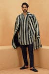 Buy_Sva By Sonam & Paras Modi_Navy Crepe Midnight Blue Samah Trench Coat _Online_at_Aza_Fashions