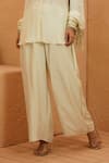 Sva By Sonam & Paras Modi_Ivory Silk Tassels Collared Top And Pant Co-ord Set _Online_at_Aza_Fashions