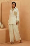 Buy_Sva By Sonam & Paras Modi_Ivory Silk Tassels Collared Top And Pant Co-ord Set _at_Aza_Fashions
