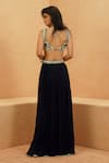 Shop_Sva By Sonam & Paras Modi_Blue Crepe Sequins, Beads Scoop Neck Embellished Bustier And Pleated Lehenga Set _at_Aza_Fashions
