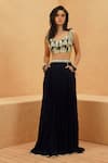 Buy_Sva By Sonam & Paras Modi_Blue Crepe Sequins, Beads Scoop Neck Embellished Bustier And Pleated Lehenga Set _at_Aza_Fashions