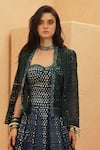 Sva By Sonam & Paras Modi_Blue Silk Cut Work Sweetheart Neck, Open Midnight Cape Jacket And Lehenga Set _Online_at_Aza_Fashions