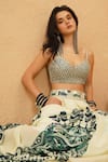 Shop_Sva By Sonam & Paras Modi_Silver Crepe Sequins Sweetheart Neck Pleated Lehenga With Metallic Bustier _Online_at_Aza_Fashions