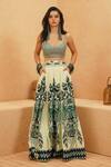 Buy_Sva By Sonam & Paras Modi_Silver Crepe Sequins Sweetheart Neck Pleated Lehenga With Metallic Bustier _at_Aza_Fashions