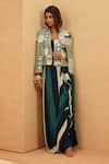 Buy_Sva By Sonam & Paras Modi_Multi Color Crepe Embroidery Open Neck Embellished Cape Jacket _at_Aza_Fashions