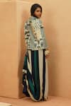 Shop_Sva By Sonam & Paras Modi_Multi Color Crepe Embroidery Open Neck Embellished Cape Jacket _at_Aza_Fashions