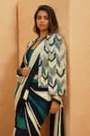 Sva By Sonam & Paras Modi_Blue Crepe Sequins, Beads Collared Embellished Cape Jacket _Online_at_Aza_Fashions