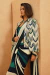 Buy_Sva By Sonam & Paras Modi_Blue Crepe Sequins, Beads Collared Embellished Cape Jacket _Online_at_Aza_Fashions
