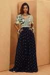 Buy_Sva By Sonam & Paras Modi_Blue Crepe V-neck Midnight Patchwork Jumpsuit _at_Aza_Fashions