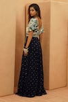 Shop_Sva By Sonam & Paras Modi_Blue Crepe V-neck Midnight Patchwork Jumpsuit _at_Aza_Fashions