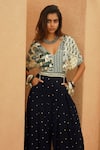 Sva By Sonam & Paras Modi_Blue Crepe V-neck Midnight Patchwork Jumpsuit _Online_at_Aza_Fashions