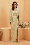 Buy_Sva By Sonam & Paras Modi_Ivory Silk, Crepe, Organza Sequins, Beads Embellished Cape And Drape Skirt Set _at_Aza_Fashions