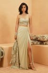 Shop_Sva By Sonam & Paras Modi_Ivory Silk, Crepe, Organza Sequins, Beads Embellished Cape And Drape Skirt Set _Online_at_Aza_Fashions