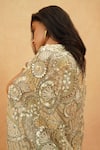 Sva By Sonam & Paras Modi_Ivory Silk, Crepe, Organza Sequins, Beads Embellished Cape And Drape Skirt Set _at_Aza_Fashions