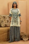 Buy_Sva By Sonam & Paras Modi_Ivory Crepe Embroidery Round Neck Embellished Kurta And Pant Set _at_Aza_Fashions