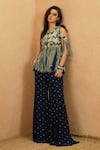 Buy_Sva By Sonam & Paras Modi_Blue Crepe Fringe, Embroidery Round Neck Midnight Jacket And Pant Set _at_Aza_Fashions
