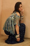 Buy_Sva By Sonam & Paras Modi_Blue Crepe Fringe, Embroidery Round Neck Midnight Jacket And Pant Set _Online_at_Aza_Fashions