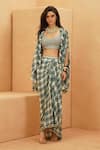 Buy_Sva By Sonam & Paras Modi_Blue Crepe Sweetheart , Open Zayna Cape With Metallic Bustier And Skirt _at_Aza_Fashions
