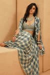 Shop_Sva By Sonam & Paras Modi_Blue Crepe Sweetheart , Open Zayna Cape With Metallic Bustier And Skirt _Online_at_Aza_Fashions