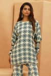 Sva By Sonam & Paras Modi_Blue Crepe Embroidery Round Neck Midnight Printed Kurta And Sharara Set _Online_at_Aza_Fashions