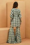Shop_Sva By Sonam & Paras Modi_Blue Crepe Embroidery Round Neck Midnight Printed Kurta And Sharara Set _at_Aza_Fashions