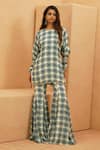 Buy_Sva By Sonam & Paras Modi_Blue Crepe Embroidery Round Neck Midnight Printed Kurta And Sharara Set _at_Aza_Fashions