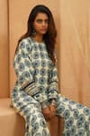 Sva By Sonam & Paras Modi_Blue Crepe Embroidery Round Neck Midnight Printed Kurta And Sharara Set _at_Aza_Fashions